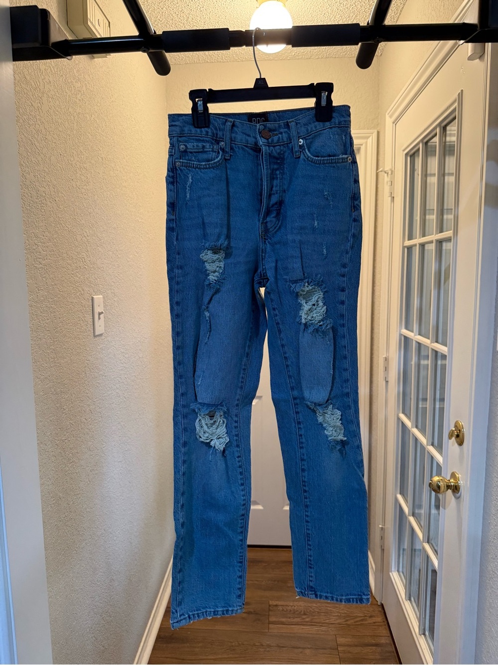 BDG Medium Blue Ripped High Rise Straight-Leg Jeans